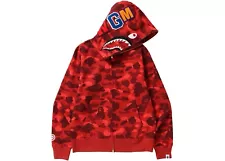 RED BAPE CAMO SHARK FULL ZIP HOODIE MENS SZ L