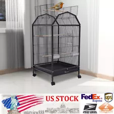 Black Large Bird Cage wit Rolling Stand Cockatiel Parakeet Finch Parrot Birdcage