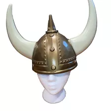 Adult Medieval Gold Viking Helmet Horns Plastic Halloween Costume Opera Cosplay