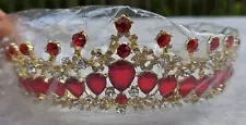 Tiara Crown for Women, Rhinestone Queen Crowns Wedding Tiara Bridal Headband Red