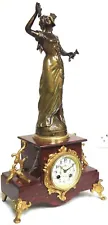 Art Antique French Figural Mantel Striking 8-Day Mantle Clock Marble Case c1900