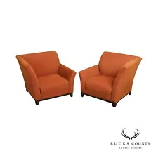 Modern Asymmetrical Pair of Custom Upholstered Club Chairs