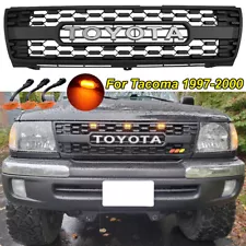 Front Grille For Toyota Tacoma 1997-2000 Bumper Grill Matte Black W/3LEDs ABS (For: 1997 Toyota Tacoma)