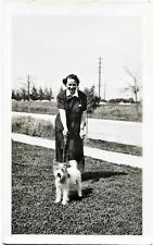 Vintage Old 1930s Photo of a Woman Taking her Wire Fox Terrier Dog For a Walk ð¾