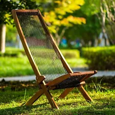 Garden Folding Roping Wooden Chair Cotton Rope Acacia Wood Seat for Camping Home