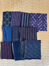 Lot of 10 Japanese Striped Kasuri Indigo-Dyed BORO Fabric Scraps Hagire 5.9"