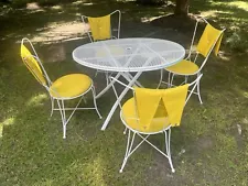 ð¥Rare MCM 1950s Homecrest vintage wrought iron patio outdoor indoor set yellow