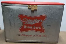 Vintage MILLER HIGH LIFE BEER Cronstroms Red Padded Top Metal Cooler Ice Chest