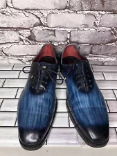 Lethato Handcrafted Blue Leather Derby Lace Up Dress Shoes Men’s Sz 11M US/44EU