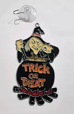 Vtg Stain Glass Halloween Witch Sun Catcher Stirring Potion Trick or Treat Pot