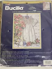 Bucilla Cross Stitch Roses Christening Gown MCM Cottagecore New 1987 Vintage