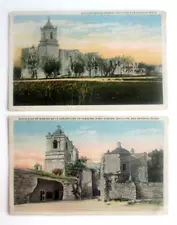 2 Vintage 1915 prelinen postcards of Missions Built 1718 in San Antonio, Texas