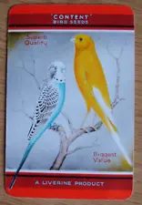 Single Playing Card. Liverine "CONTENT" Bird Seeds. Budgerigar/Canary.