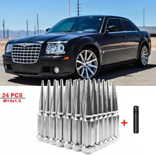 24pcs Hex M14x1.5 Closed End Wheel Long Spike Lug Nuts 4.4" For Chrysler 300C