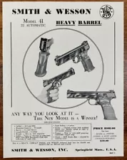 SMITH & WESSON Advertising Sales Sheet Mini Poster 22 Automatic Model 41 Pistol