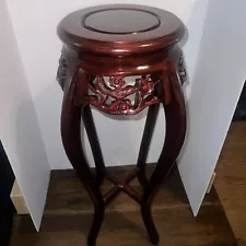 30" Vintage Solid Rosewood Oriental Pedestal Plant Stand, Mahogany Finish