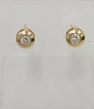 Elegant 14ct Gold Stud Earrings Bezel Set Sparkling Diamonds 1.1g Charity Sale