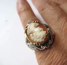 Lovely Vintage HN 925 Sterling Silver STATEMENT CAMEO RING Size 5 1/2