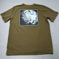 North Face Shirt mens Large Green Crew Neck Cotton Casual World Earth Outdoor