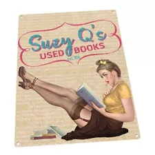 Suzy Q’s Used Books Metal Sign; Wall Decor for Mancave, Den, or Gameroom