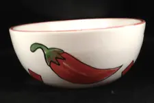 Hot and Spicy Salsa Bowl Hot Peppers Hand Painted by Cardinal