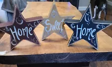 Set 3 Wooden Rustic Country Stars Painted - Home Sweet Home - Handmade