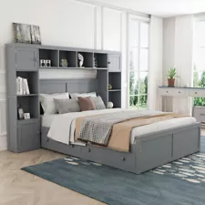 Solid Wood Platform Bed Frames w/ Storage Drawers Bookshelves Bedroom Furniture