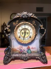 SB32. Ansonia Porcelain Clock, "La Plata" model Royal Bonn, Antique, Nice