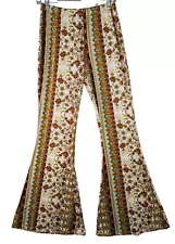 Bear Dance Multicolor Floral Bell Bottom Leggings Flared Pants Sz Large Stretch