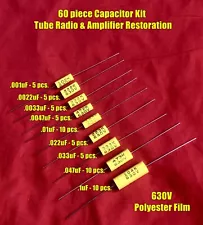 Poly Film 630V Capacitors 60 Piece Kit Tube Radio Amp Restoration .01 .022 .1uF