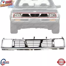 New Grille Chrome Shell with Gray Insert Front For 1993-1997 Nissan Pickup Truck