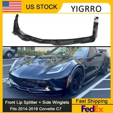 For 14-19 Corvette C7 Z06 Stage 3 Gloss Black Front Lip Splitter + Side Winglets