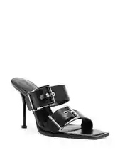 Alexander McQUEEN Buckled High Heel Slide Sandals Women's EU40/US10 Black/Silver