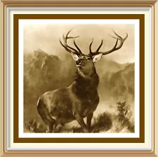 Original Antique EDWIN LANDSEER Art Print MONARCH OF THE GLEN Stag Wildlife Deer