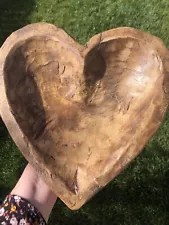 Wooden Heart Shaped Rough Hewn/Rustic Hand Carved Dough Bowl