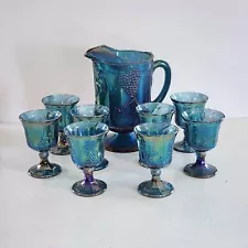 Carnival Glass Pitcher with 8 Goblets - GORGEOUS and Hard to Find!