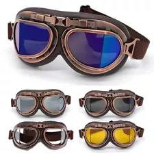 Vintage Retro Steampunk Copper Helmet Motorcycle Goggles Leather Cruiser Eyewear