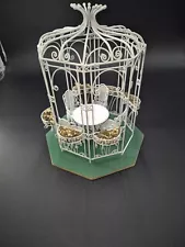 Dollhouse Miniature White Metal Wire Garden Gazebo with White Metal Furniture