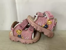 Vintage Baby Girls Sandals Blue Jean Teddy Bear Pink Size 1 Infant