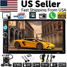 7" Double 2 DIN Car MP5 Player Bluetooth Touch Screen Stereo Radio With Camera