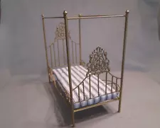 Reserved for Karen Dollhouse Miniature Brass Victorian Single Canopy Bed 1/12