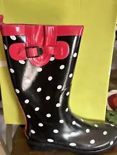 RAIN WINTER BOOTS Capelli New York White Polka Dot W/Bow Size 8