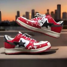 A Bathing Ape Sneakers Bape STA Shoes Red Black and White Mens 11 Poor Condition