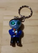 Vintage ~2" Alien Spy In Suit Keychain 1990s Y2K Great Condition Secret Agent