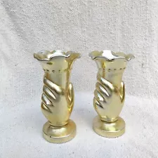 Vintage Glass Flower Vases Pair Glazed Hand Shaped 5.3 Decorative GV65