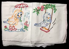 VINTAGE PAIR Embroidered Bluebird Flour Sack Kitchen Towels, 27" x 34" AS IS