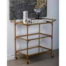 33 in. H Brass Metal Traditional Bar Cart