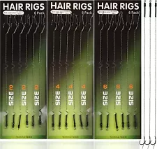 18pcs Carp Fishing Hair Rigs Braid 8340 Barbed Hooks Rigs 12lb-24lb Size 2 4 6