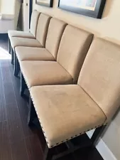 5 Cloth Dining Chairs: Used, few dirt stains but can be removed, some leg damage