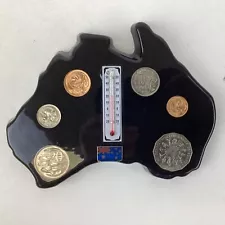 Australia Shaped Thermometer with Genuine Australian Coins (C2) S#585